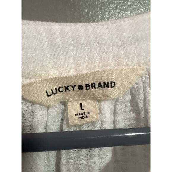 Lucky Brand White Gauze Sleeveless Blouse Size Large Boho Cotton Tank Top - Picture 3 of 3